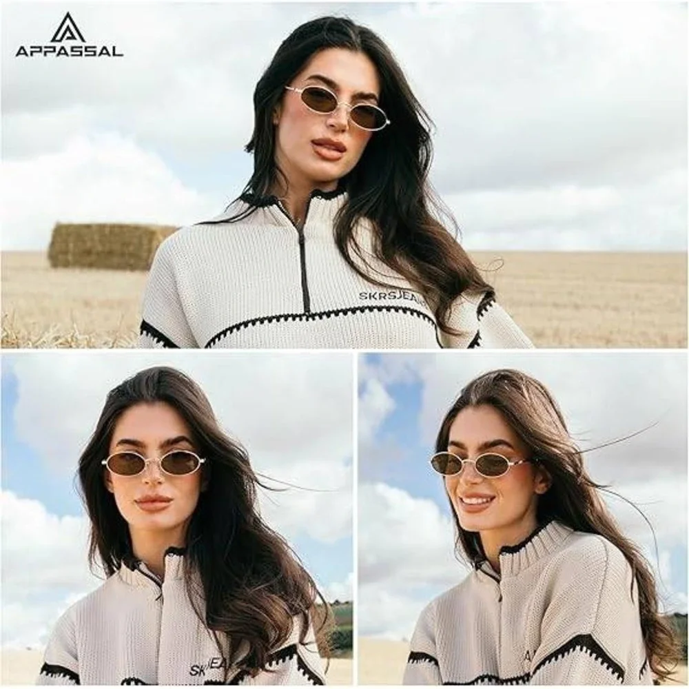 Appassal AP3721 Gold Tone Retro Oval Cat Eye Sunglasses for Women Y2k Trendy Na